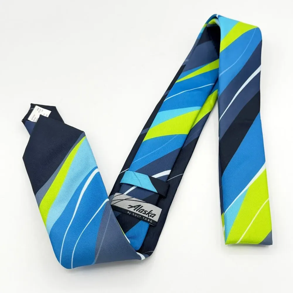 Alaska by Lucy Yang Blue Green Striped Polyester Necktie 56 Inch Mens Regular